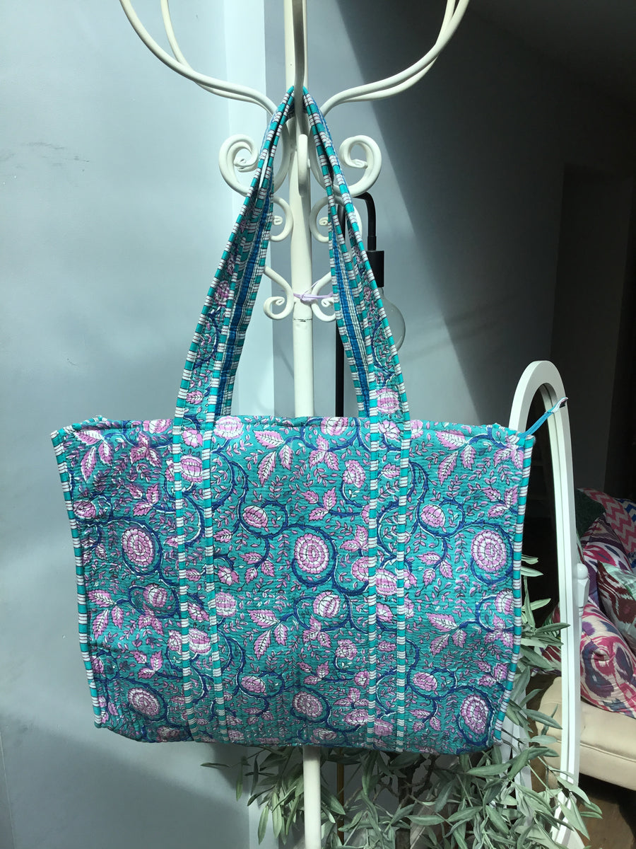 Turquoise Ditsy Floral Tote Bag