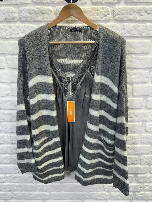 Black and grey striped cardigan sales