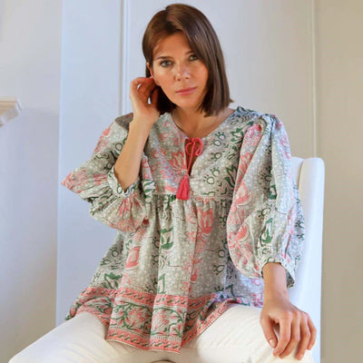 Green and Pink Lily Blouse