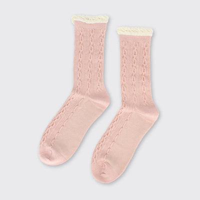 Felicity Fine Knit Cable Spring Sock - Pale Pink