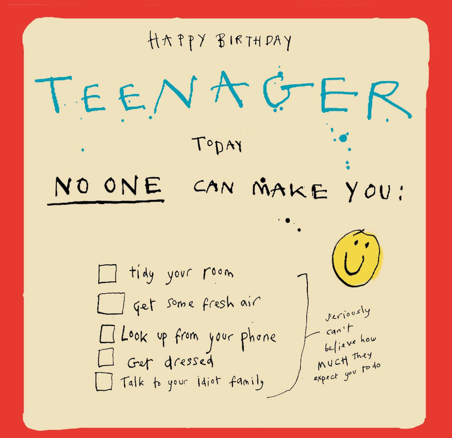 Teenager Birthday Checklist Card