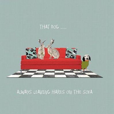 Hares on The Sofa Card - Aurina Ltd