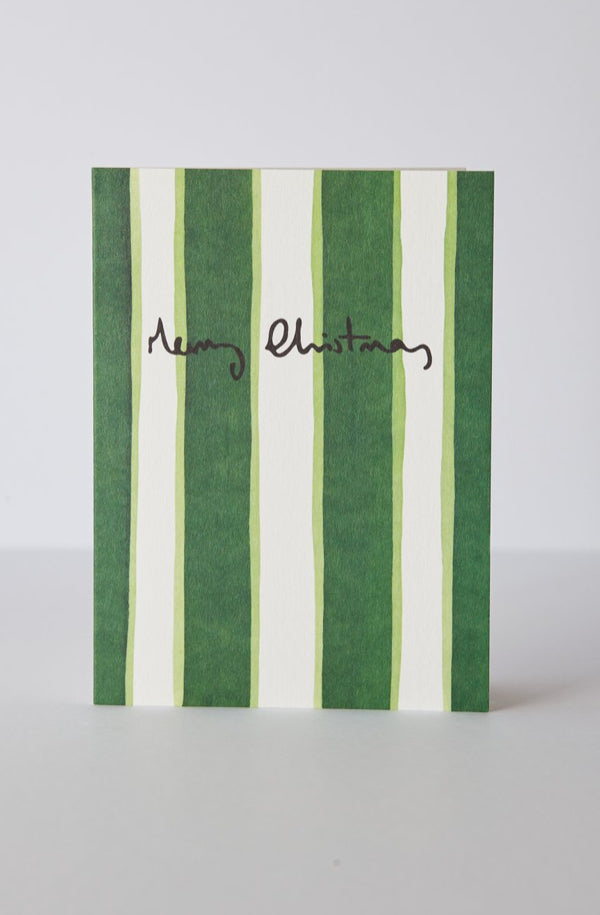 Green Ticking Stripe Christmas Card (Single)