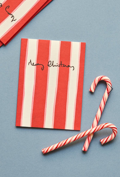 Red Ticking Stripe Christmas Card Pack of 6