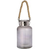 Frosted glass jar with rope handle and interior LED lights - Aurina Ltd
