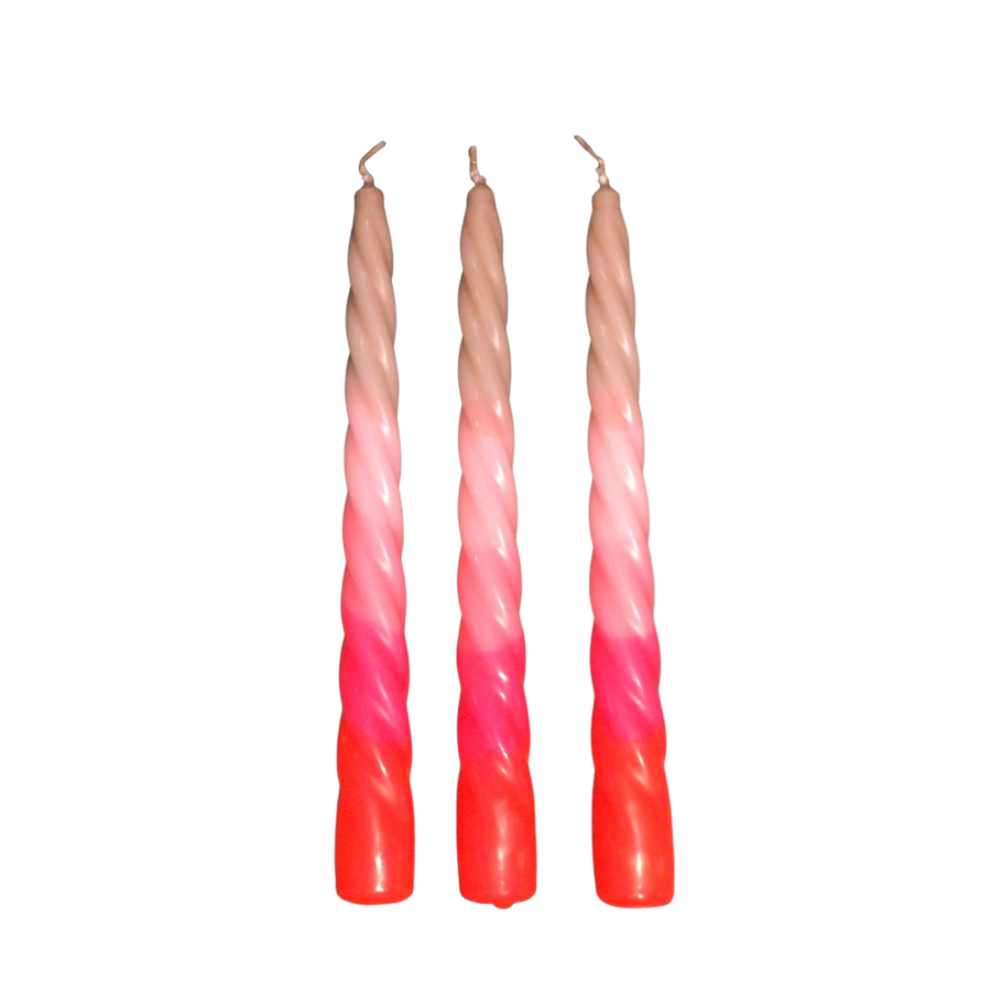 Dip Dye Twisted Shades of Pomegranate Dinner Candles - Aurina Ltd