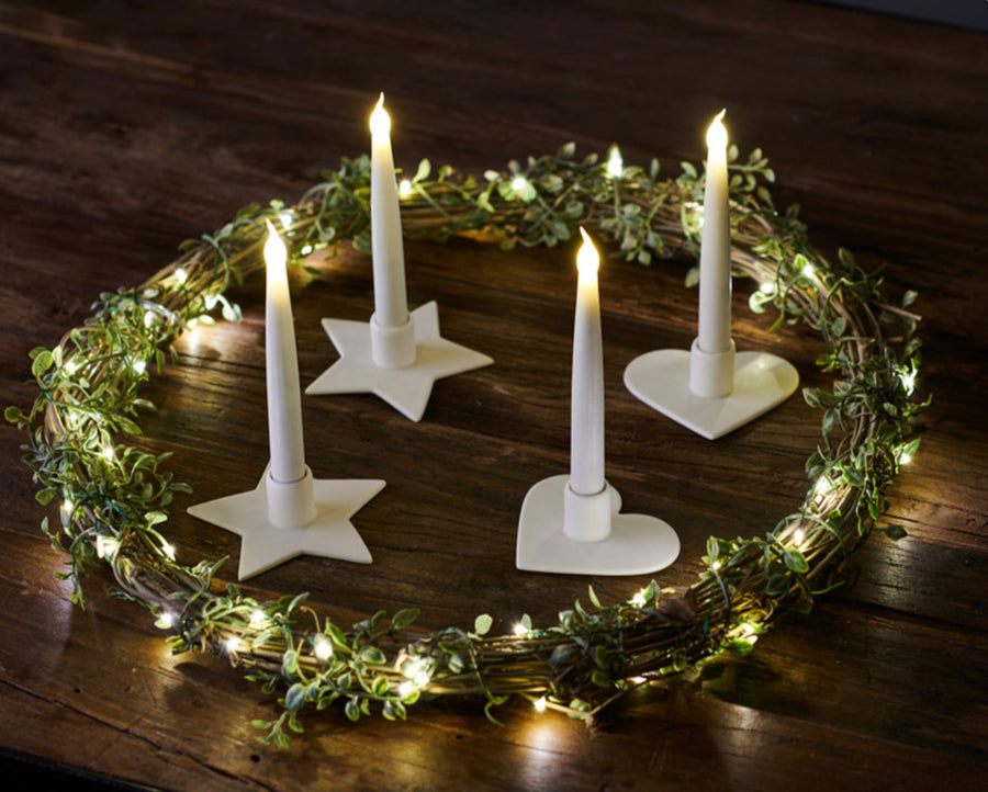 Pair of Ceramic Heart Candle Holder with LED candle - Aurina Ltd