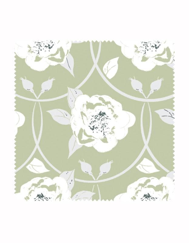 Peony Flower Print Fabric in Sage - Aurina Ltd