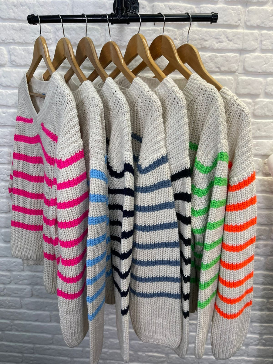 Suzie Striped V Neck Jumper