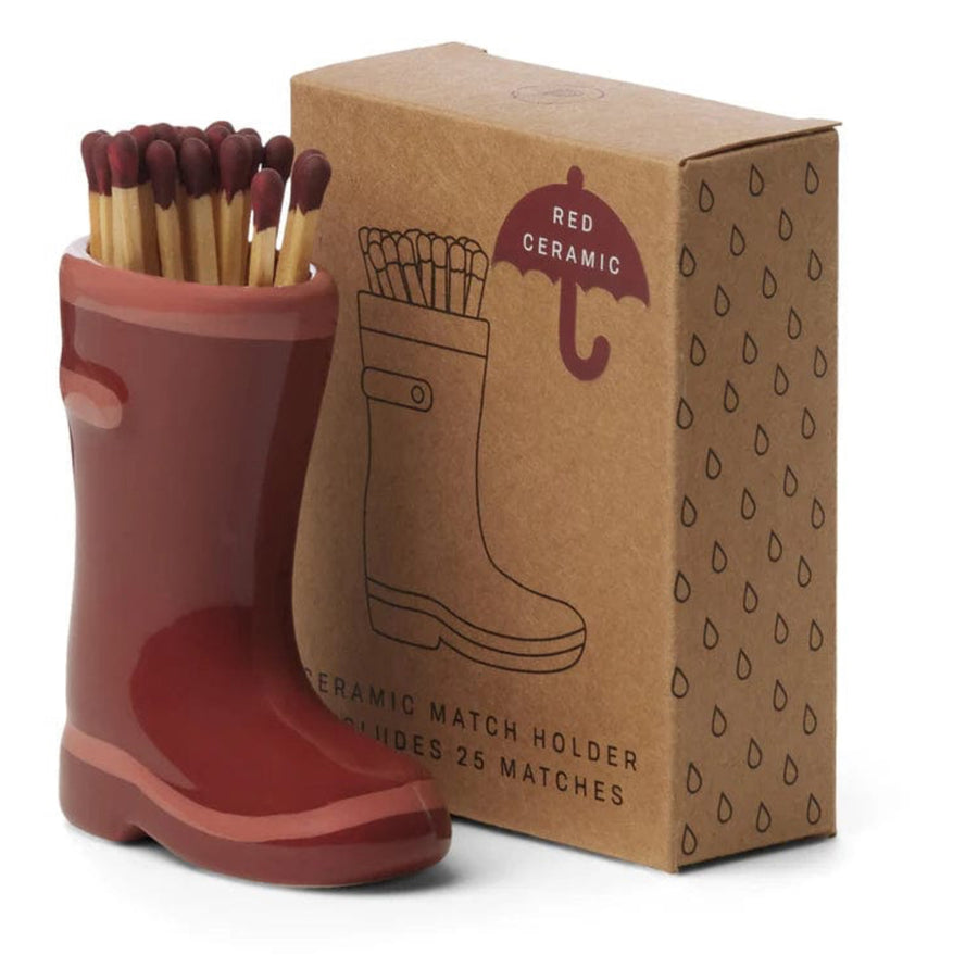 Wellie Boot Matches Holder with 25 Matches - Red