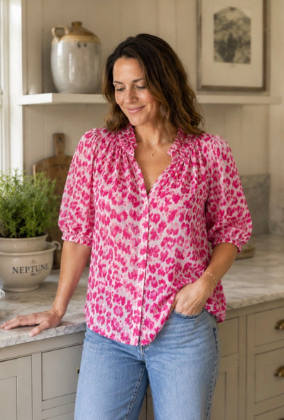 Leopard Cotton Gypsy Blouse