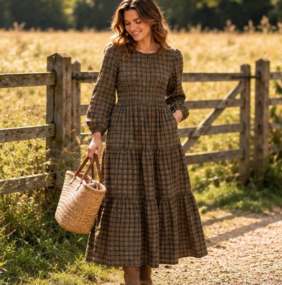 Country Check Tiered Maxi Dress