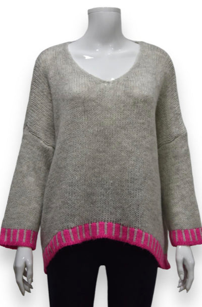 Cley Contrast Trim V Neck Jumper
