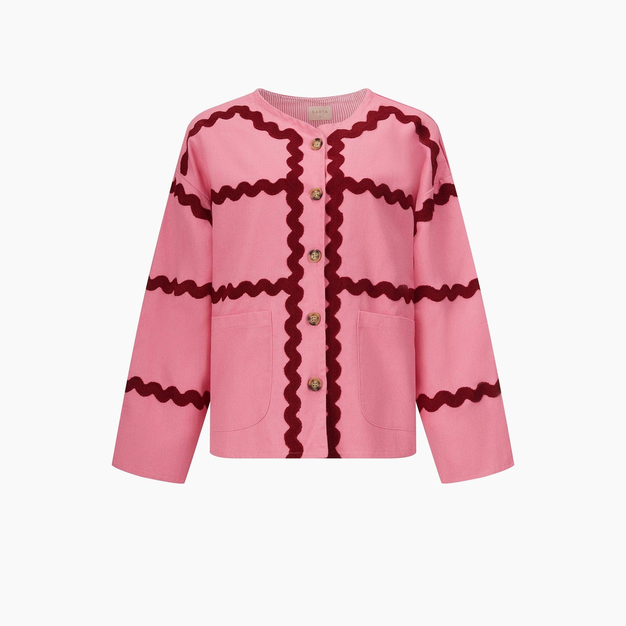 Wavy Trim Cotton Twill Jacket in Pink