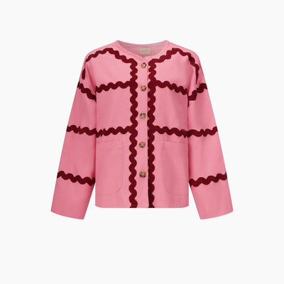 Wavy Trim Cotton Twill Jacket in Pink