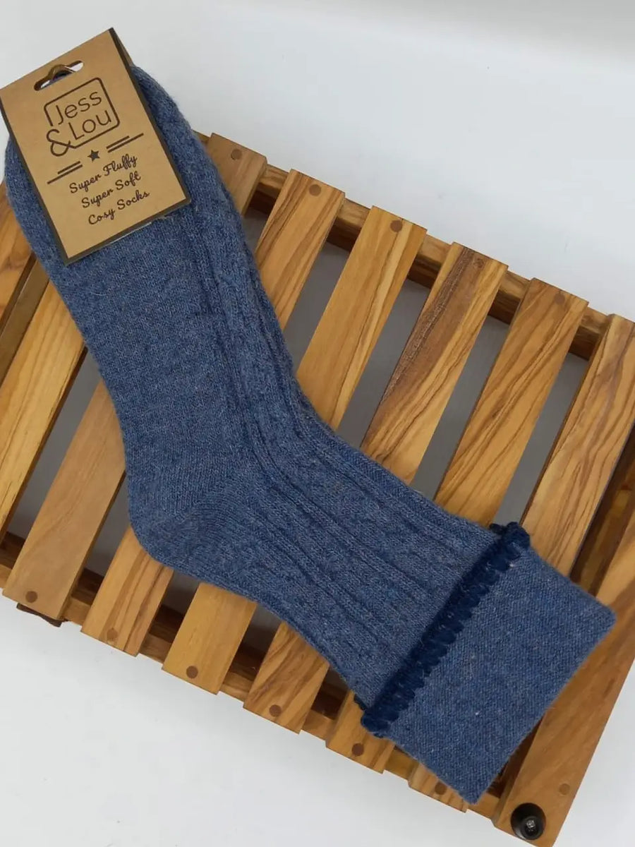 Navy Cosy Cable Knit Cuff Socks