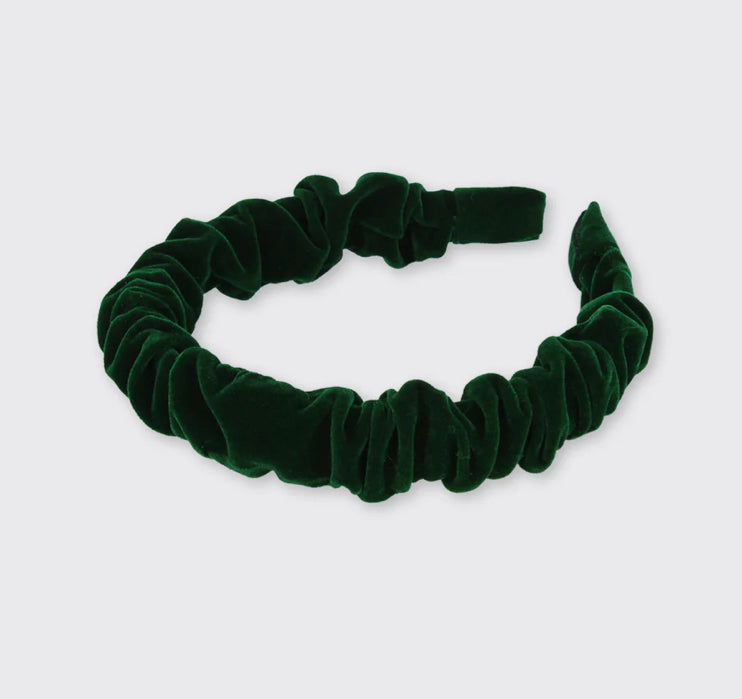 Velvet Ruched Headband - Bottle Green