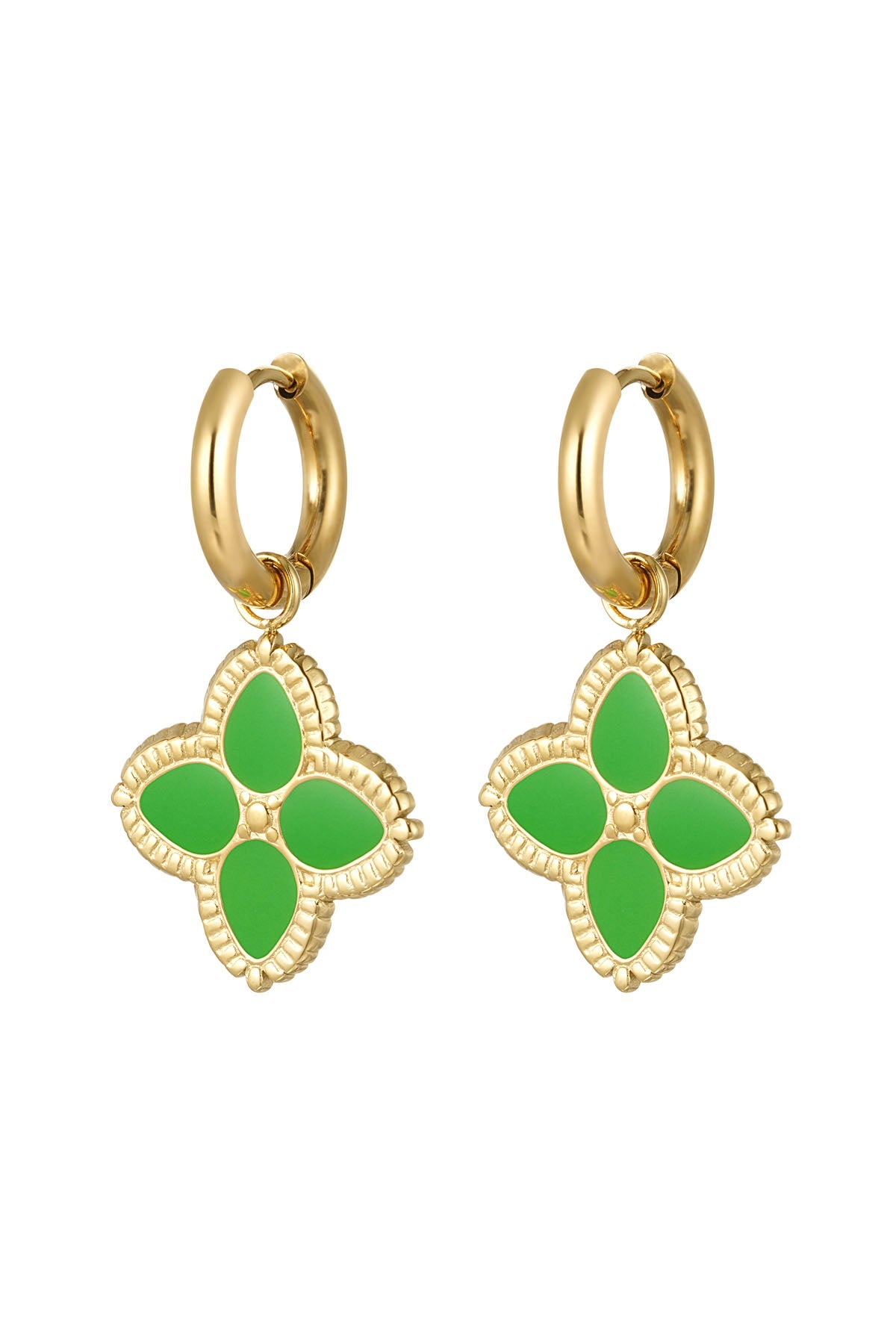New Autumn Winter Green Clover Huggie Aurina Ltd