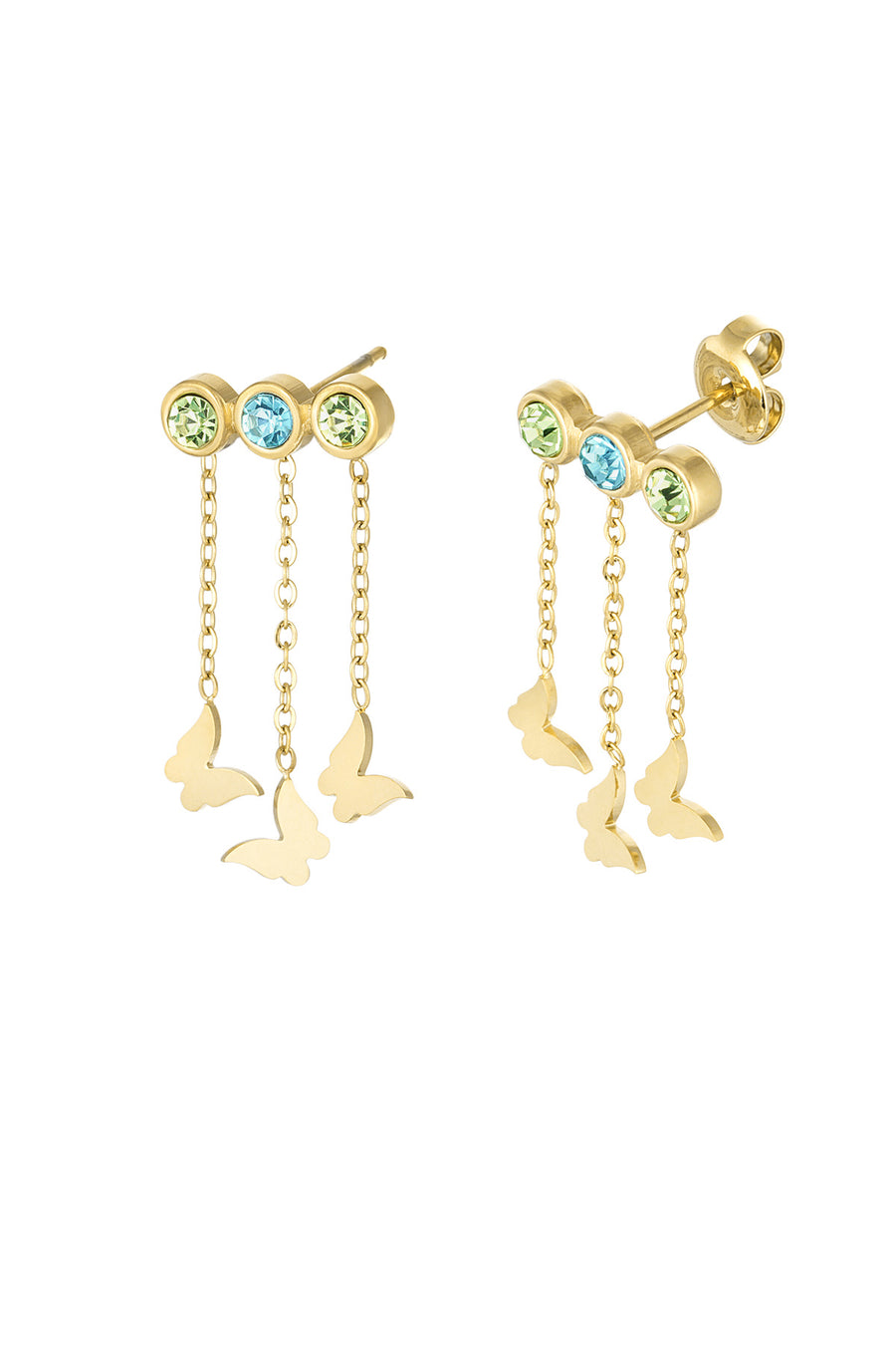 Three in One Butterfly Earring - Gold and Green