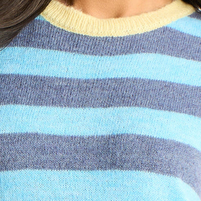 Striped Italian Wool Blend Tank Top in Blue
