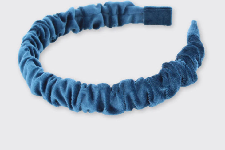 Velvet Ruched Headband - Mid Blue