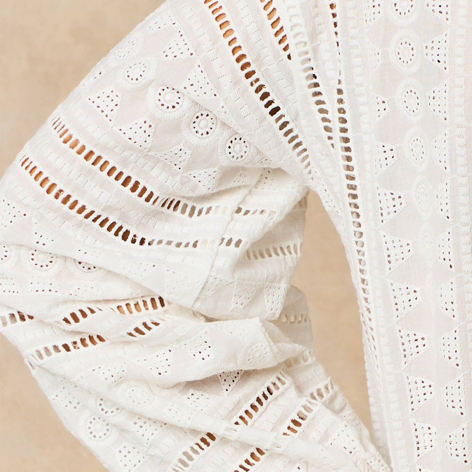 Embroidered Frilly Long Sleeve Cotton Shirt in White