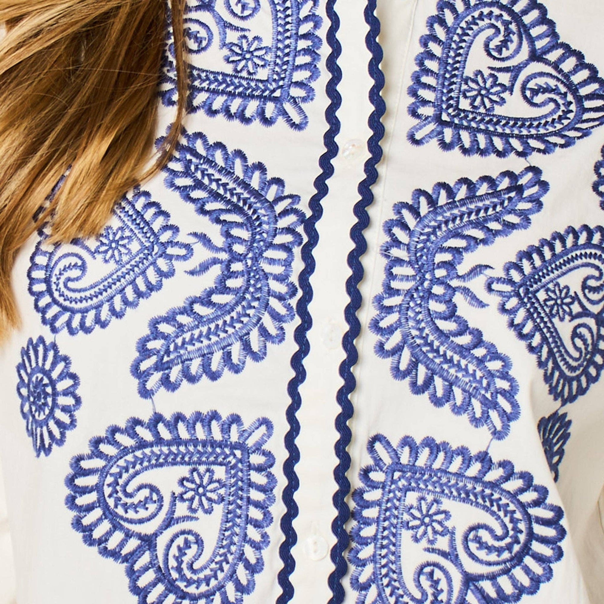Embroidered Hearts Long Sleeve Cotton Shirt in White