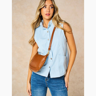 Candy Stripe Denim Gilet in Blue