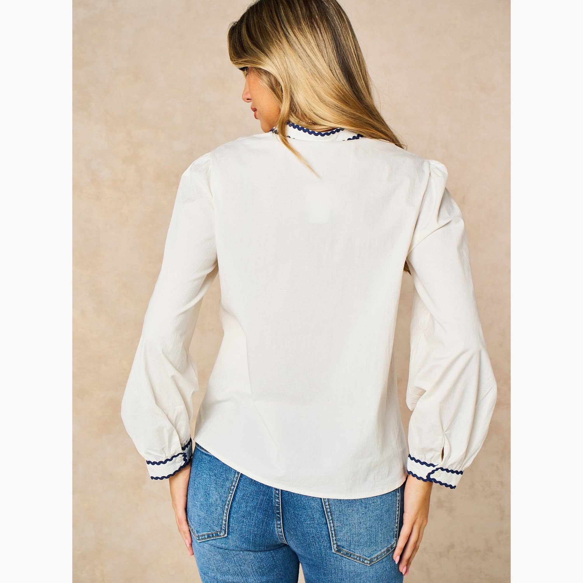 Embroidered Hearts Long Sleeve Cotton Shirt in White