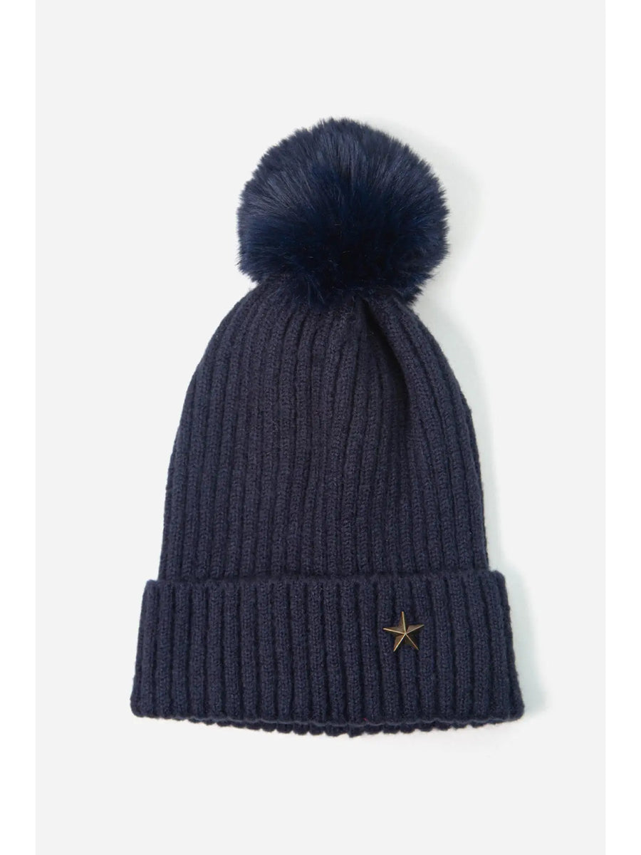 Star Pom Pom Hat - Navy