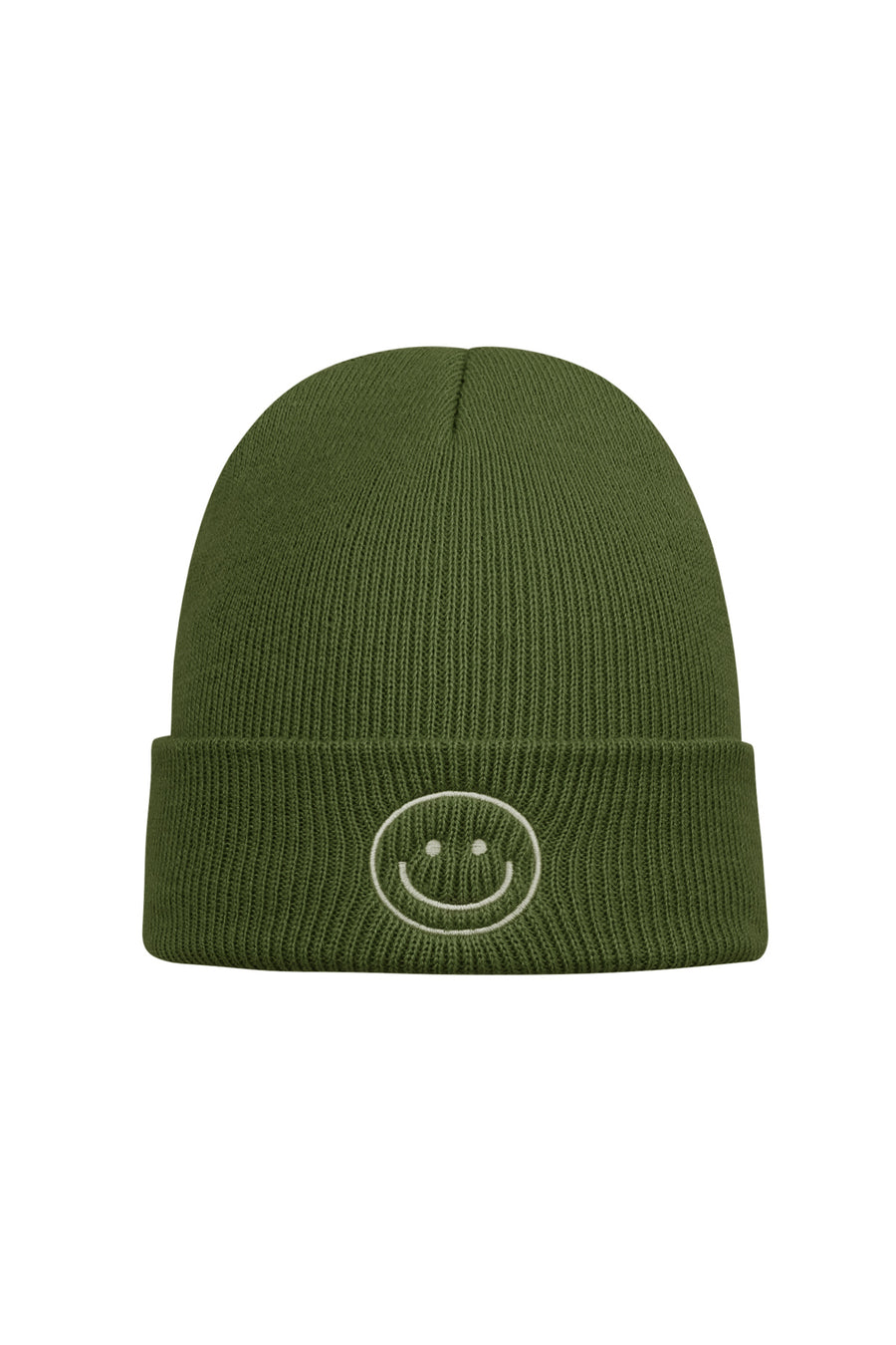 Smiley Beanie Hat - Olive