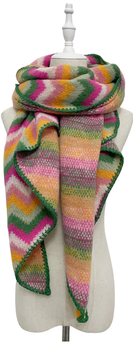 Charlie Chevron Print Wool Blend Scarf - Green