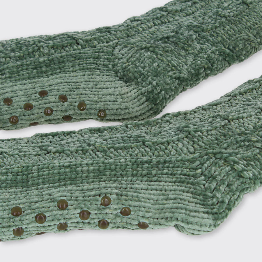 Super Soft Chenille Slipper Socks - Forest Green