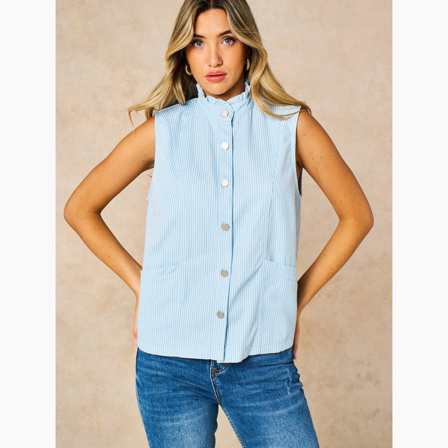 Candy Stripe Denim Gilet in Blue
