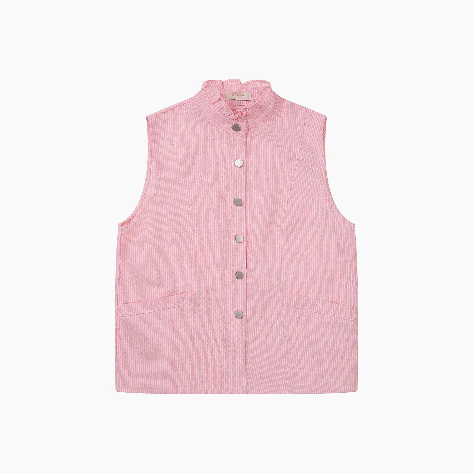 Candy Stripe Denim Gilet in Pink