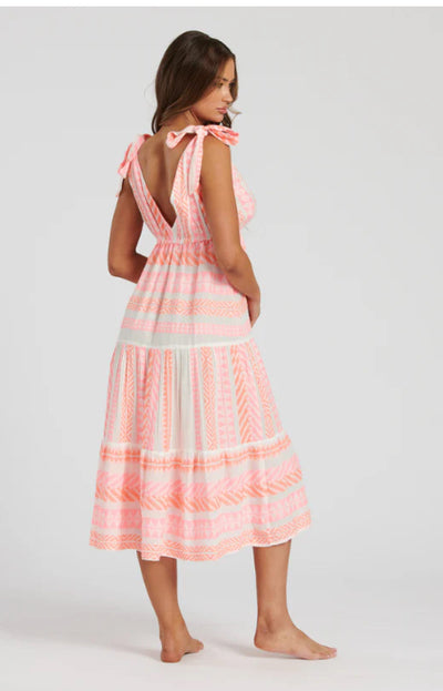 Kalkan Neon Pink Shoulder Tie Boho Dress