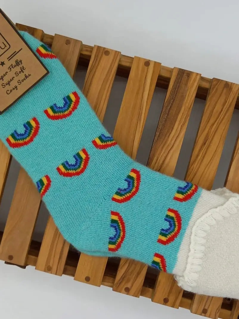 Turquoise Radiant Rainbow Cosy Cuff Socks