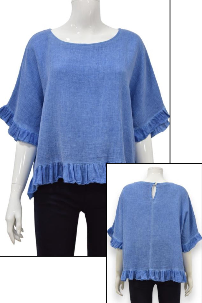 Marcia Woven Linen Frill Top
