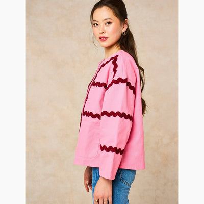 Wavy Trim Cotton Twill Jacket in Pink