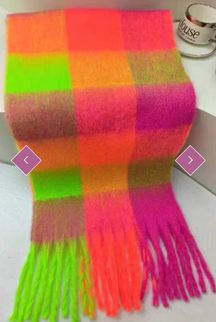 Neon Bright Cosy Check Scarf Aurina Ltd
