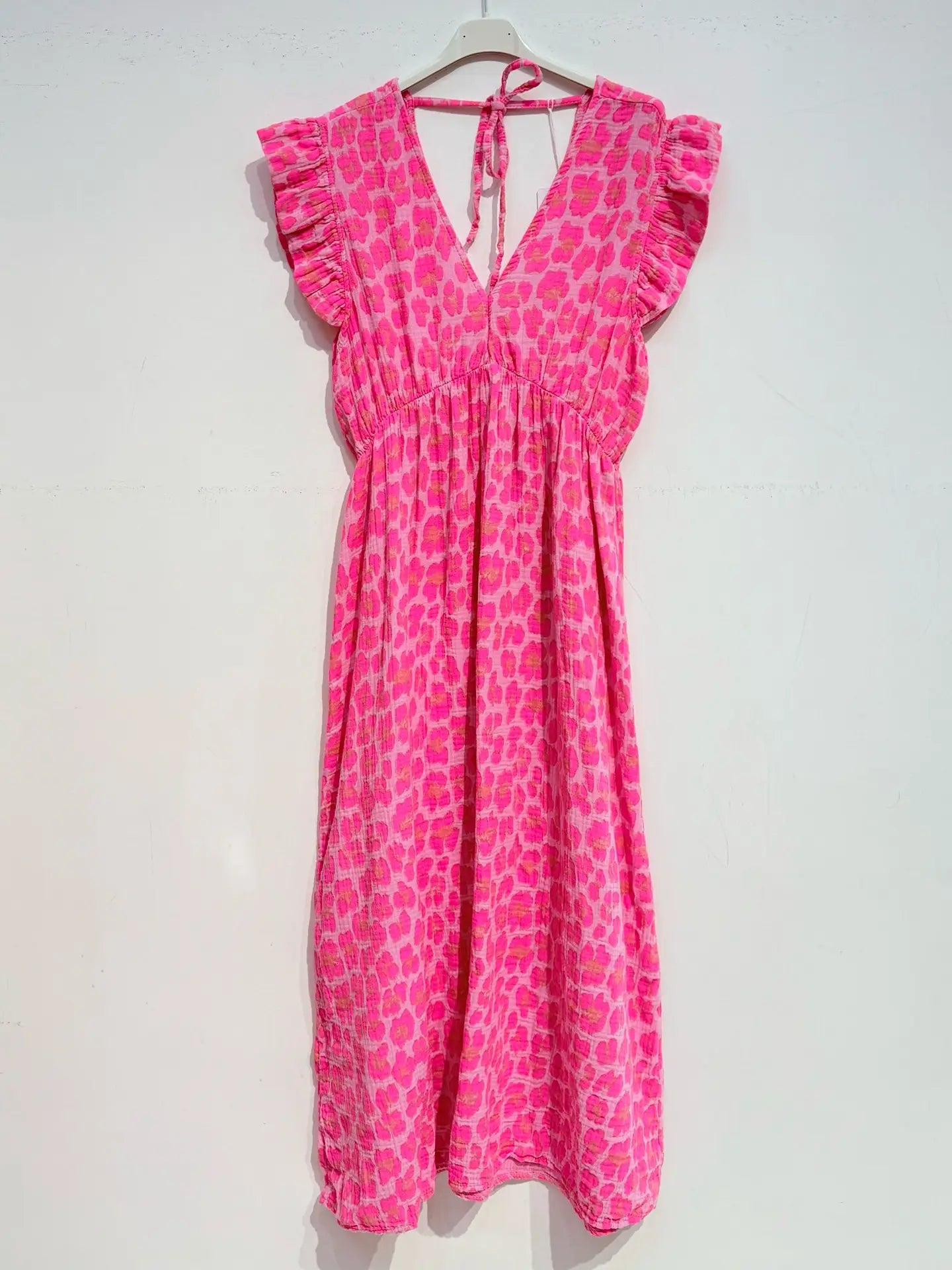 Cotton Gauze Fuchsia Leopard Long Dress