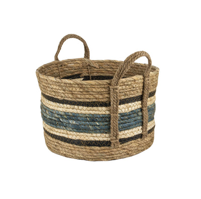 Blue Stripe Straw Basket - Large