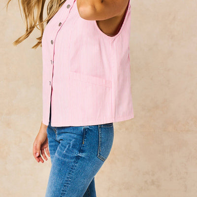 Candy Stripe Denim Gilet in Pink