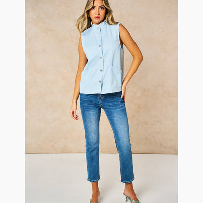 Candy Stripe Denim Gilet in Blue