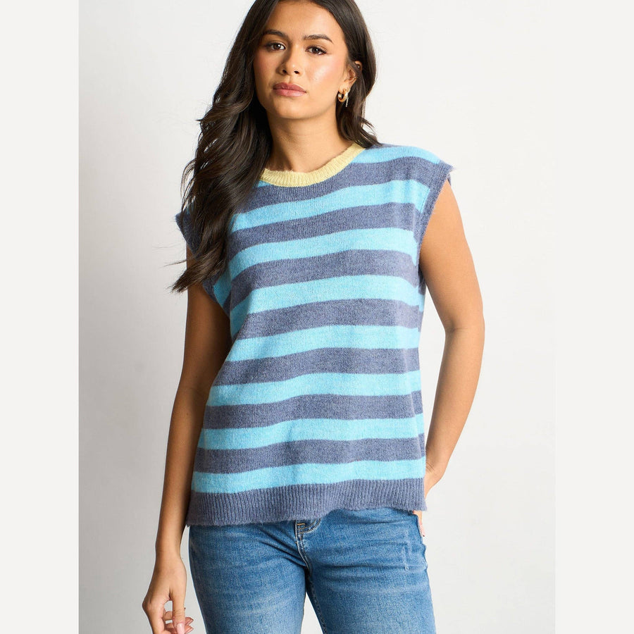 Striped Italian Wool Blend Tank Top in Blue