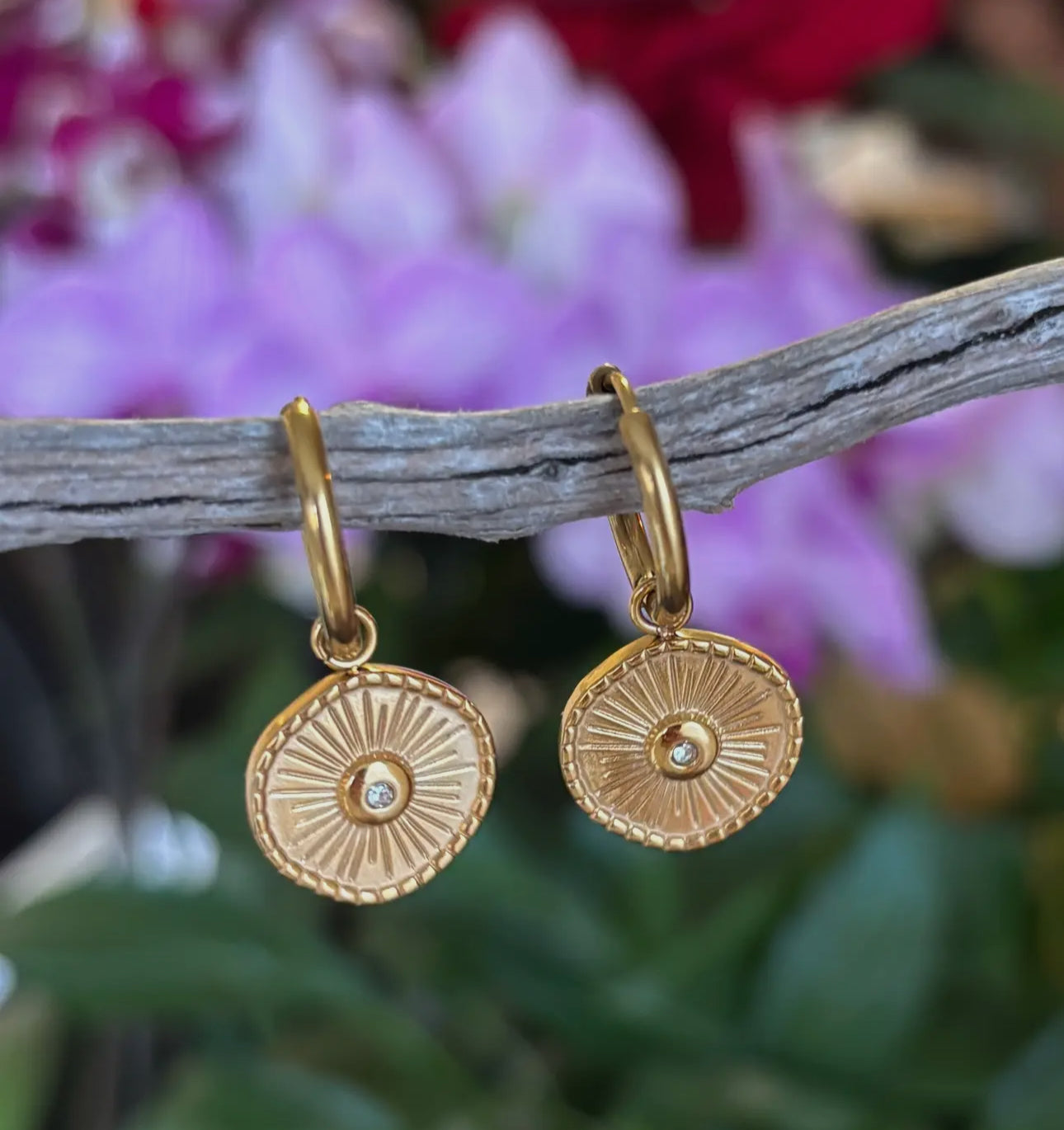 Cubic Zirconia Sun Disk Huggie