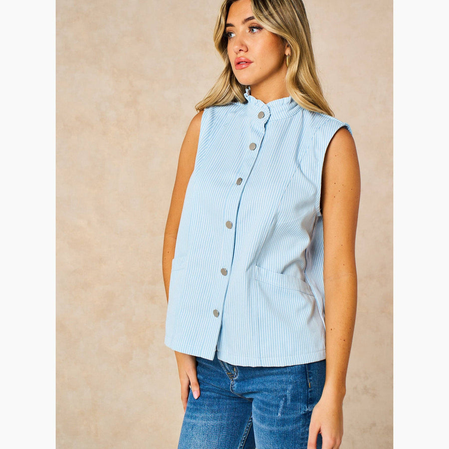 Candy Stripe Denim Gilet in Blue