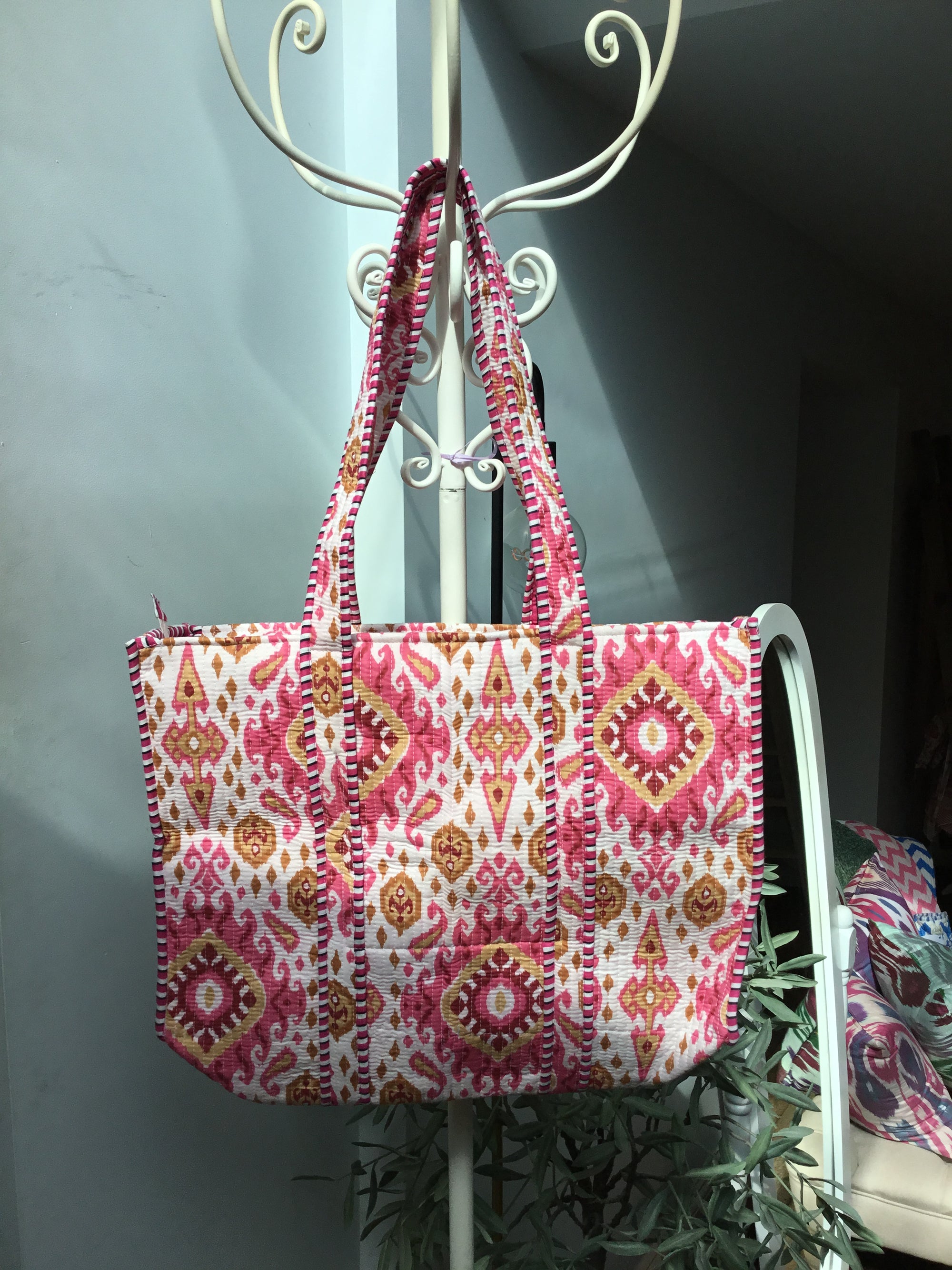 Pink Ikat Tote Bag