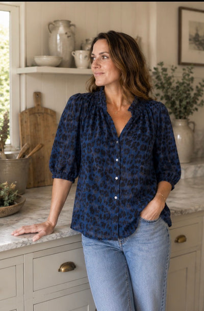Leopard Cotton Gypsy Blouse