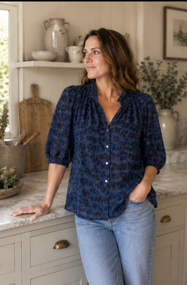 Leopard Cotton Gypsy Blouse